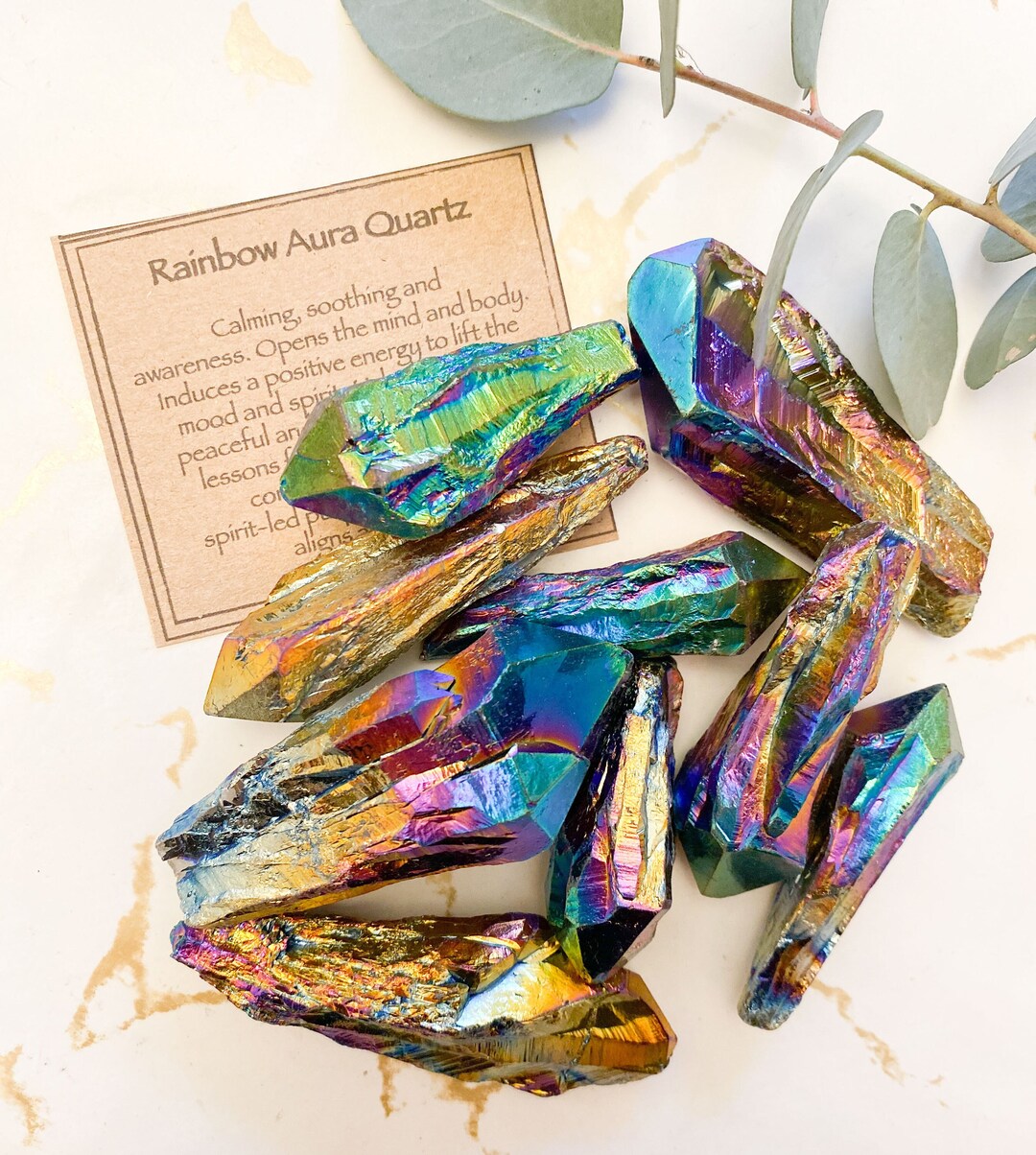 Raw Rainbow Aura Quartz Points Positivity, Calming & Uplifting Energy