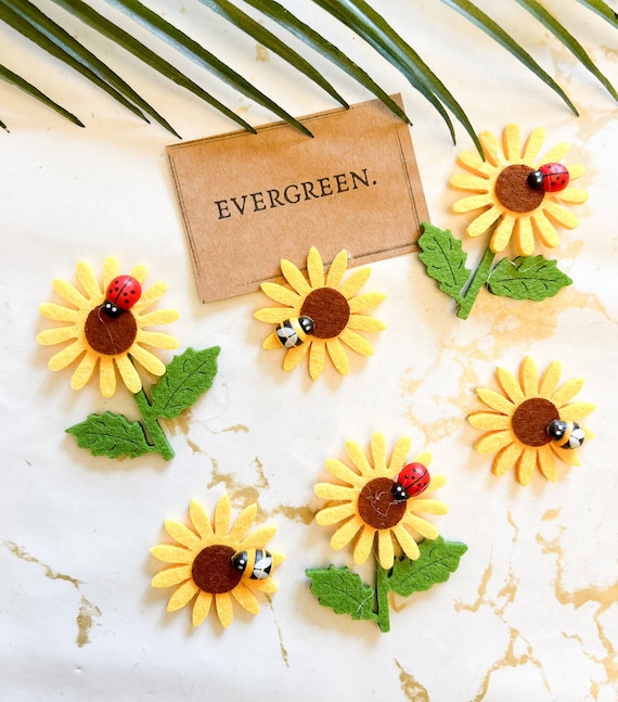 Craft Embellishments: Felt Sunflower with Ladybird -3pk Craft Embellishments: Felt Sunflower with Ladybird -3pk