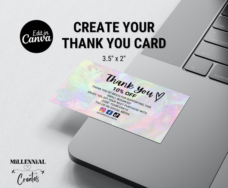 Holographic Thank You Cards Template Customize Your Own Etsy