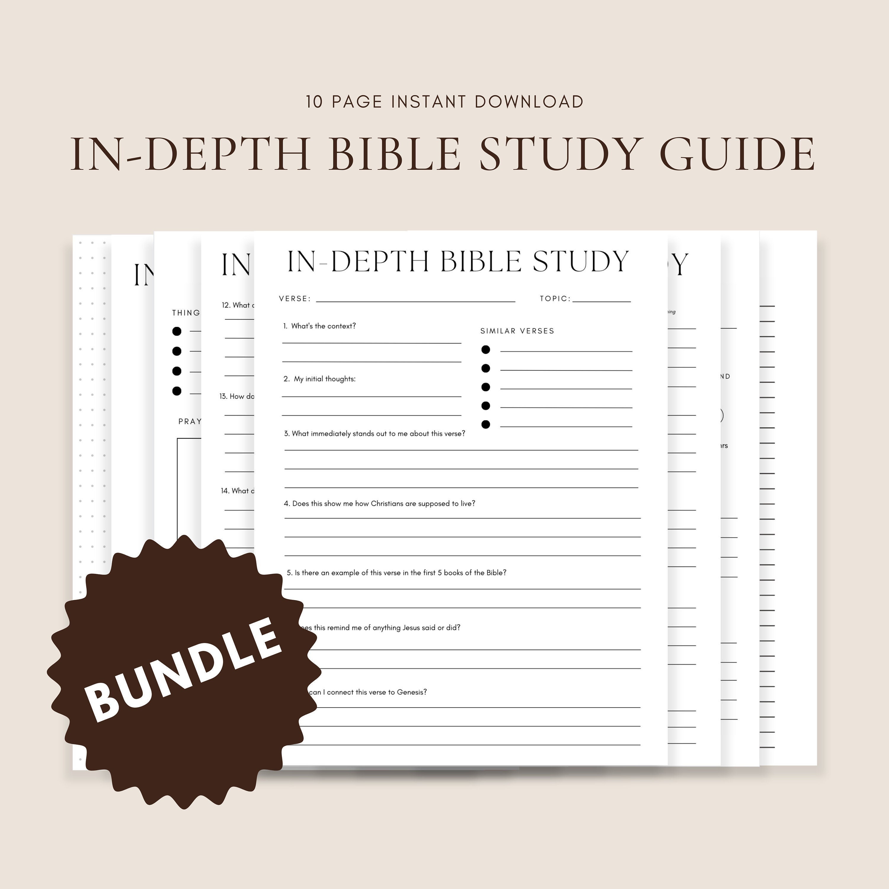 Digital Indepth Bible Study, Bible Study Worksheet, 2023 Bible Study