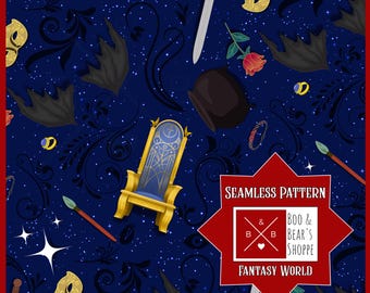 Dark Fantasy Seamless Pattern, Book Lover Seamless, Romantasy Seamless, Court Books Seamless File, PNG, JPG