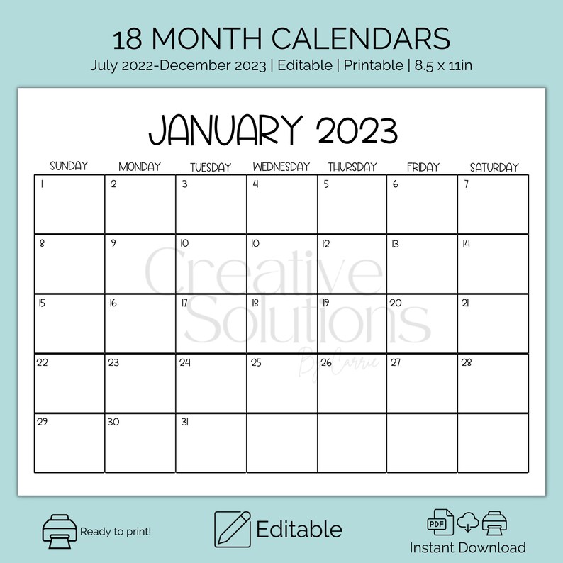 20222023 Editable Printable Calendars 18 Month Calendars Etsy Australia