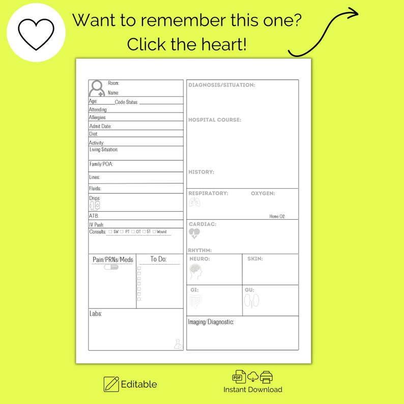 Nurse Report Sheet Editable Printable Med Surg PCU Acute Etsy Australia