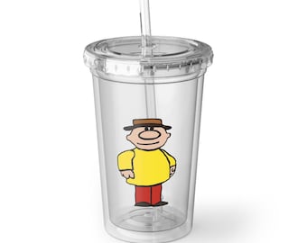 Copo de acrílico com canudo de inspiração vintage | Mini Super-Homem | 473ml | Nostalgia dos anos 80 | Utensílio de cozinha exclusivo | Retrô