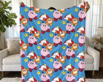 Couverture en velours doux Kirby | Couverture à motif Kirby et Waddle Dee | 3 tailles