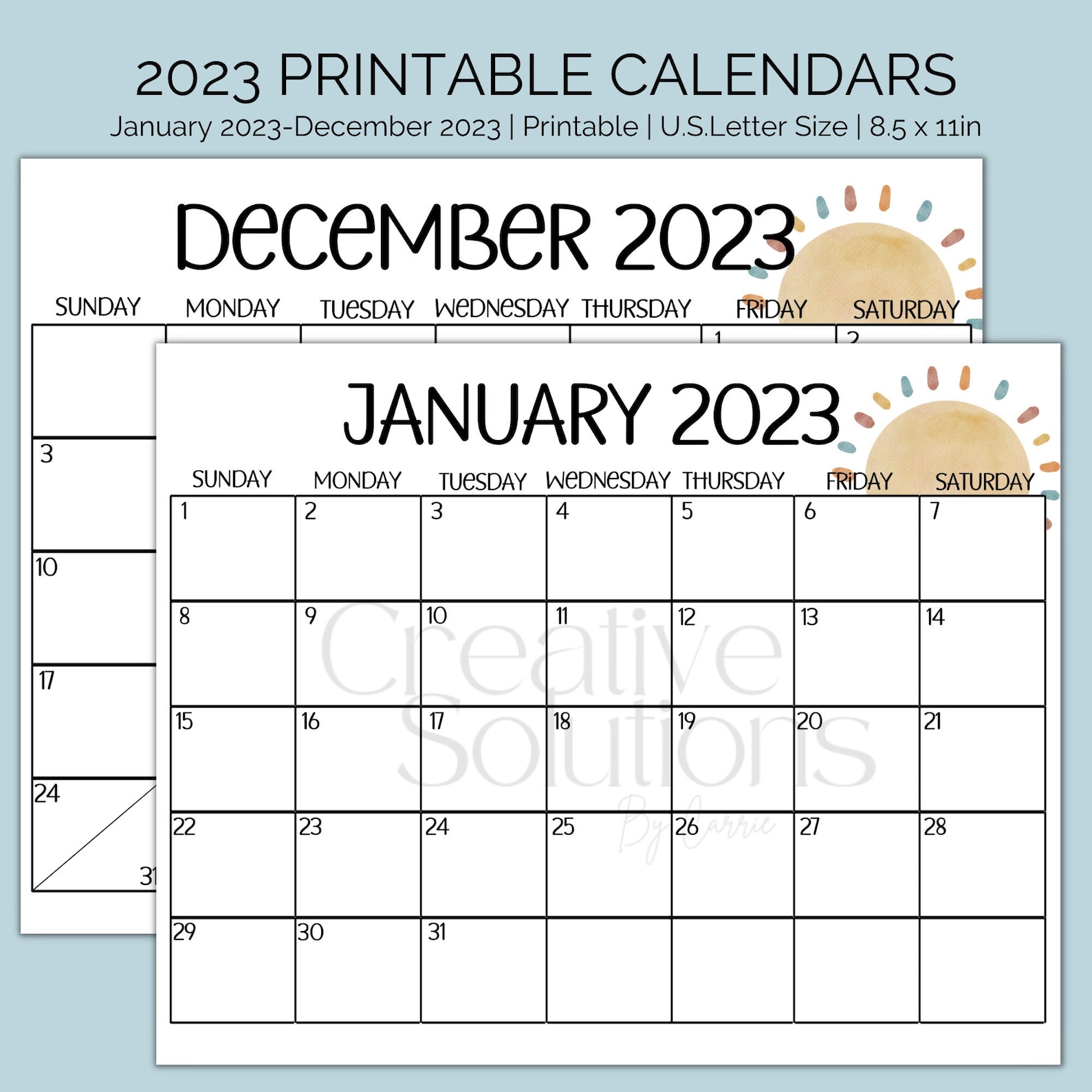 2023 Printable Calendars January 2023 December 2023 Yearly Etsy Singapore