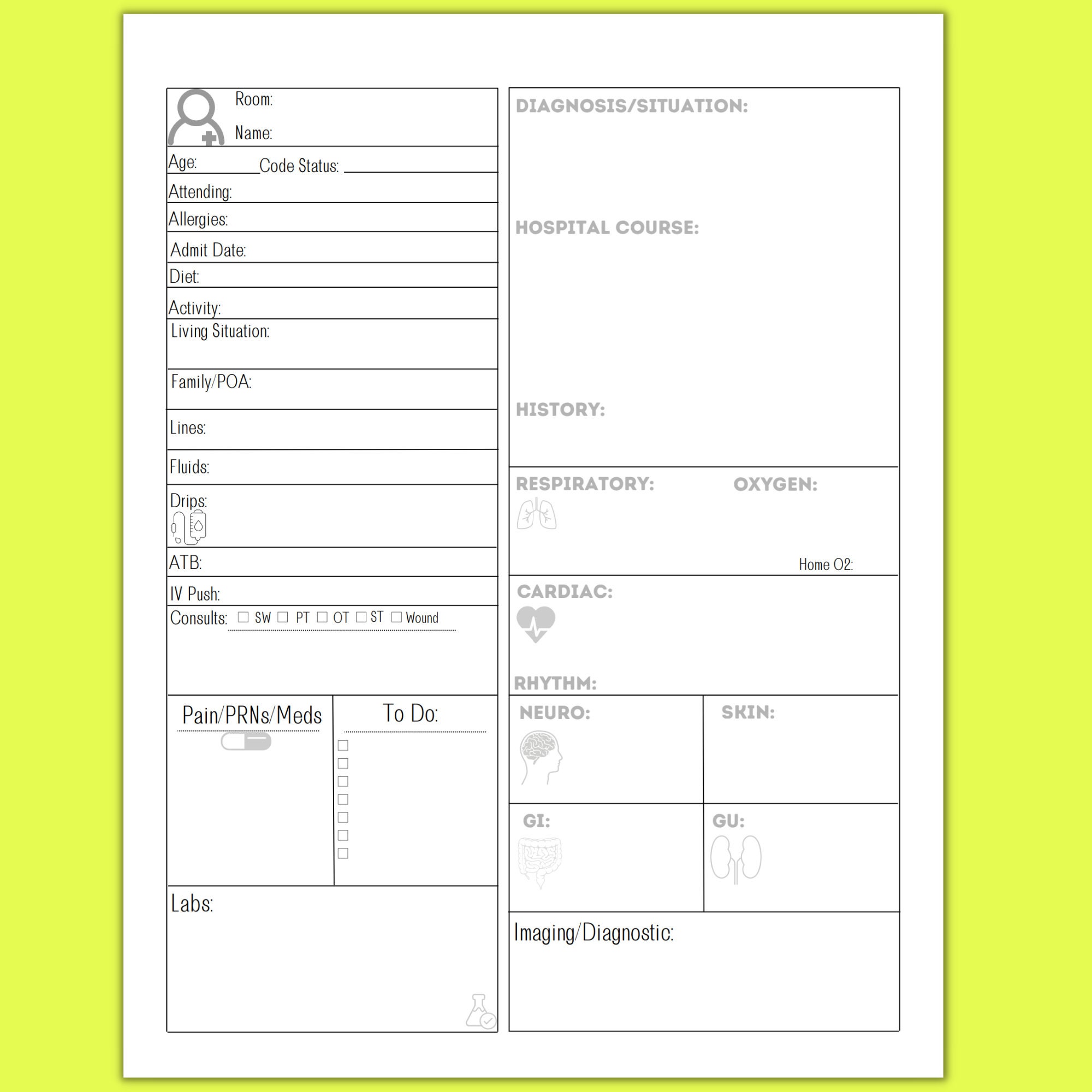 Nurse Report Sheet Editable Printable Med Surg PCU Acute - Etsy Ireland