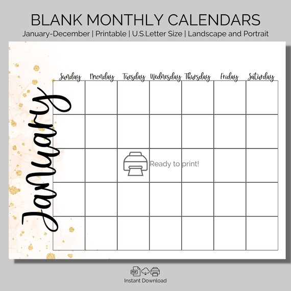 Blank Calendars 12 Month Blank Printable Calendars Undated - Etsy