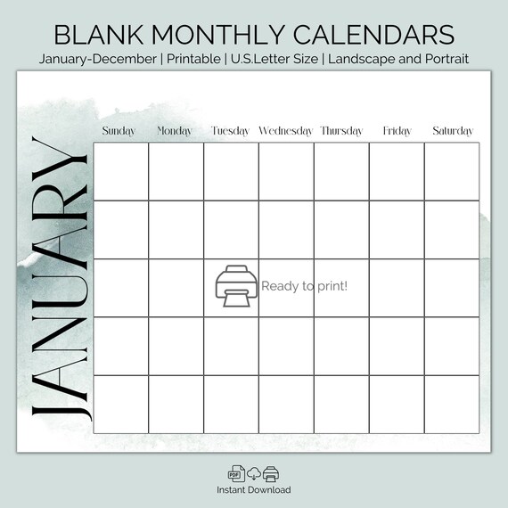 Blank Calendars 12 Month Blank Printable Calendars Undated - Etsy