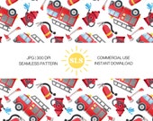Fireman Seamless File - Seamless Design - Seamless Art - Digital Design - Firetruck Seamless File