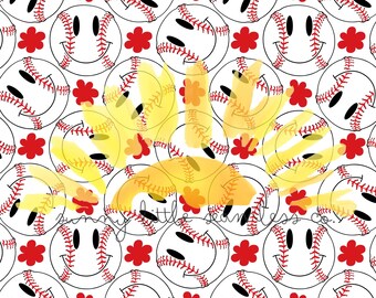 Floral Baseball Smileys Seamless File | Baseball Seamless File | Baseball Seamless File | Smiley Seamless File | Seamless File | Seamless
