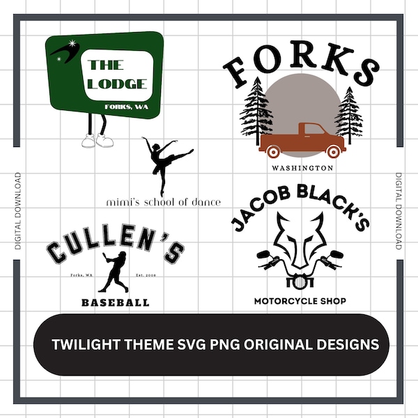 Forks Washington, Twilight Theme Book Merch, Edward Cullen, Bella Swan, Jacob Black PNG SVG File Bundle Digital Download, Instant Download