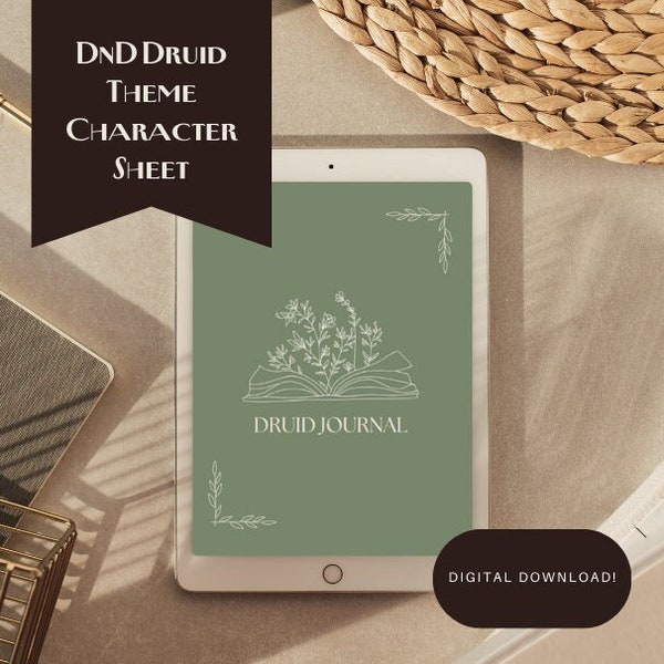 Dungeons and Dragons Character Sheet Druid Theme Digital Download PDF