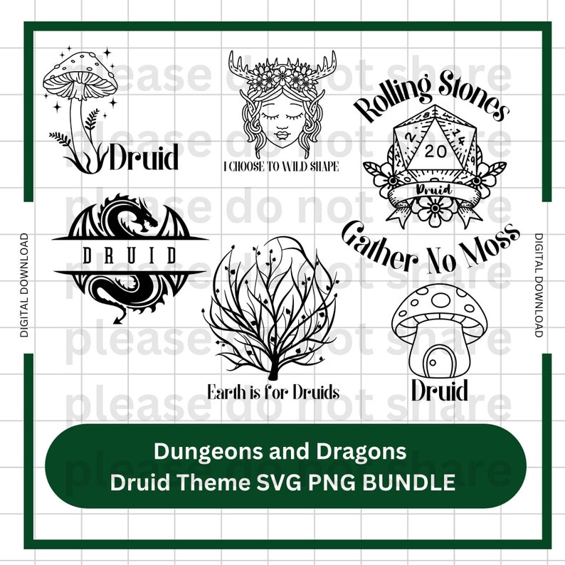Dungeons and Dragons Druid Theme SVG PNG Bundle Digital Download Etsy