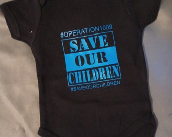 Save Our Children Gear - Infant Onesie - 6-12 Months Black with Blue Print
