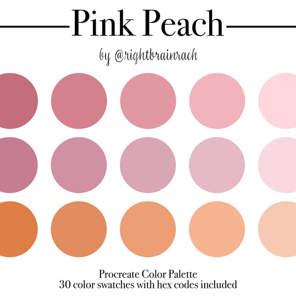 Pink Peach Procreate Color Palette | 30 Color Swatches | Warm, Cozy, Orange/Purple Digital Download Swatches for Branding, Graphic Design
