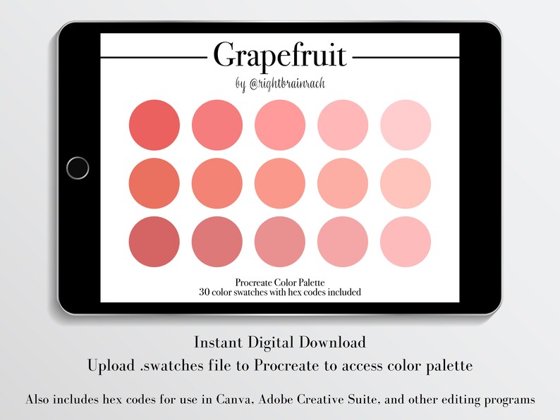 Grapefruit Procreate Color Palette 30 Color Swatches Bright, Rose Pink, Peachy Digital Download