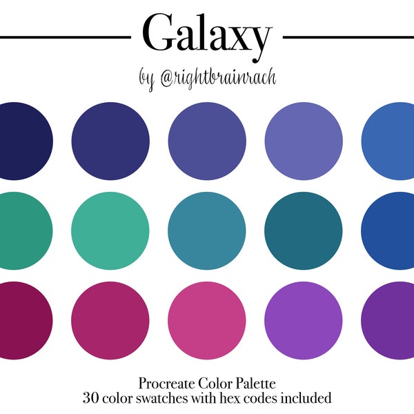 Galaxy Procreate Color Palette | 30 Color Swatches | Vibrant, Neon, Outer Space Digital Download Swatches for Branding, Graphic Design