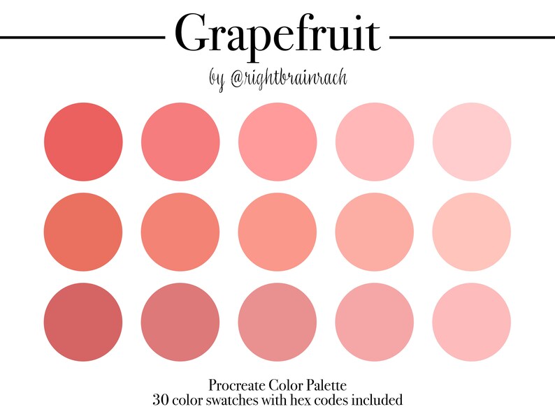 Grapefruit Procreate Color Palette 30 Color Swatches Bright, Rose Pink