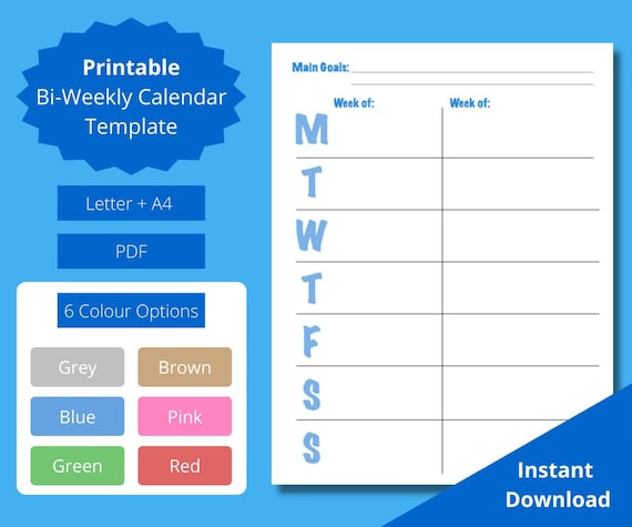 Printable Bi-weekly Calendar Template Vertical Design - Etsy Australia