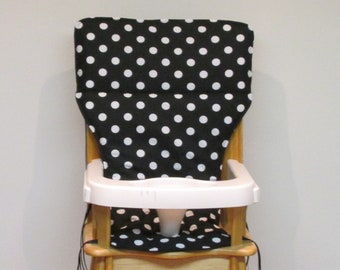 black and white highchair replacement cushion, classic Eddie Bauer black with large white dots chair pad, seat pad, new grandparent gift