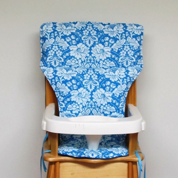 old Eddie Bauer highchair replacement cushion, blue and white damask