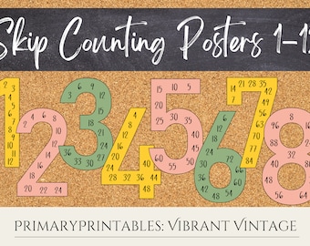 Skip Counting Posters - Getal Veelvouden - Math Posters - Klaslokaal Decor - Levendige Vintage - Digitale download