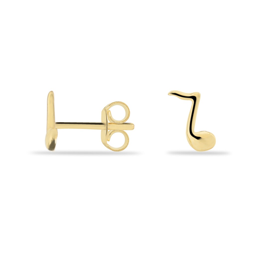 Music Note Stud Earrings, 14K Solid Gold Push Back Earrings, Musicians