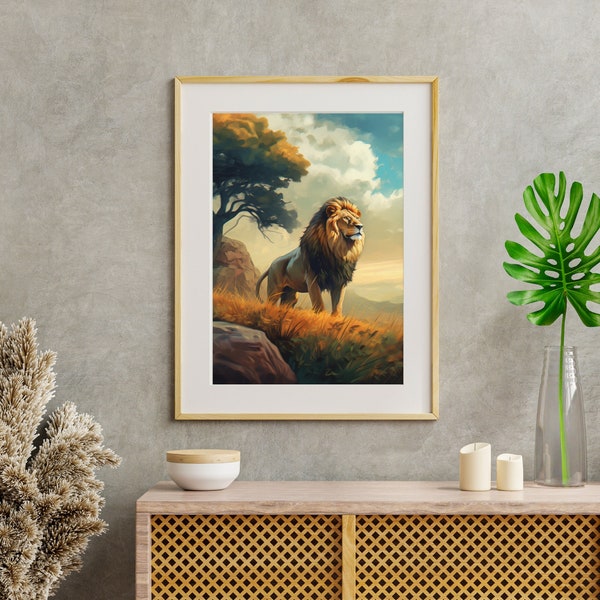 African Lion Art Print Wildlife Art Lion Wall Art for Home Office Decor WildLife Artwork Nature Inspired Art Lion Digital Artwork Lion Decor