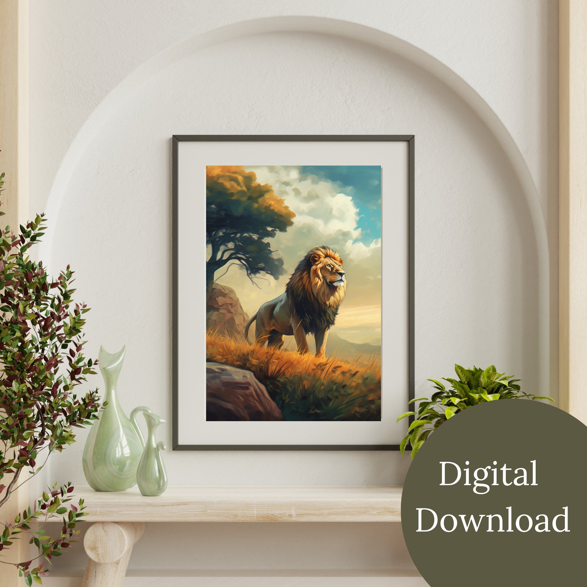 African Lion Art Print Wildlife Art Lion Wall Art for Home Etsy