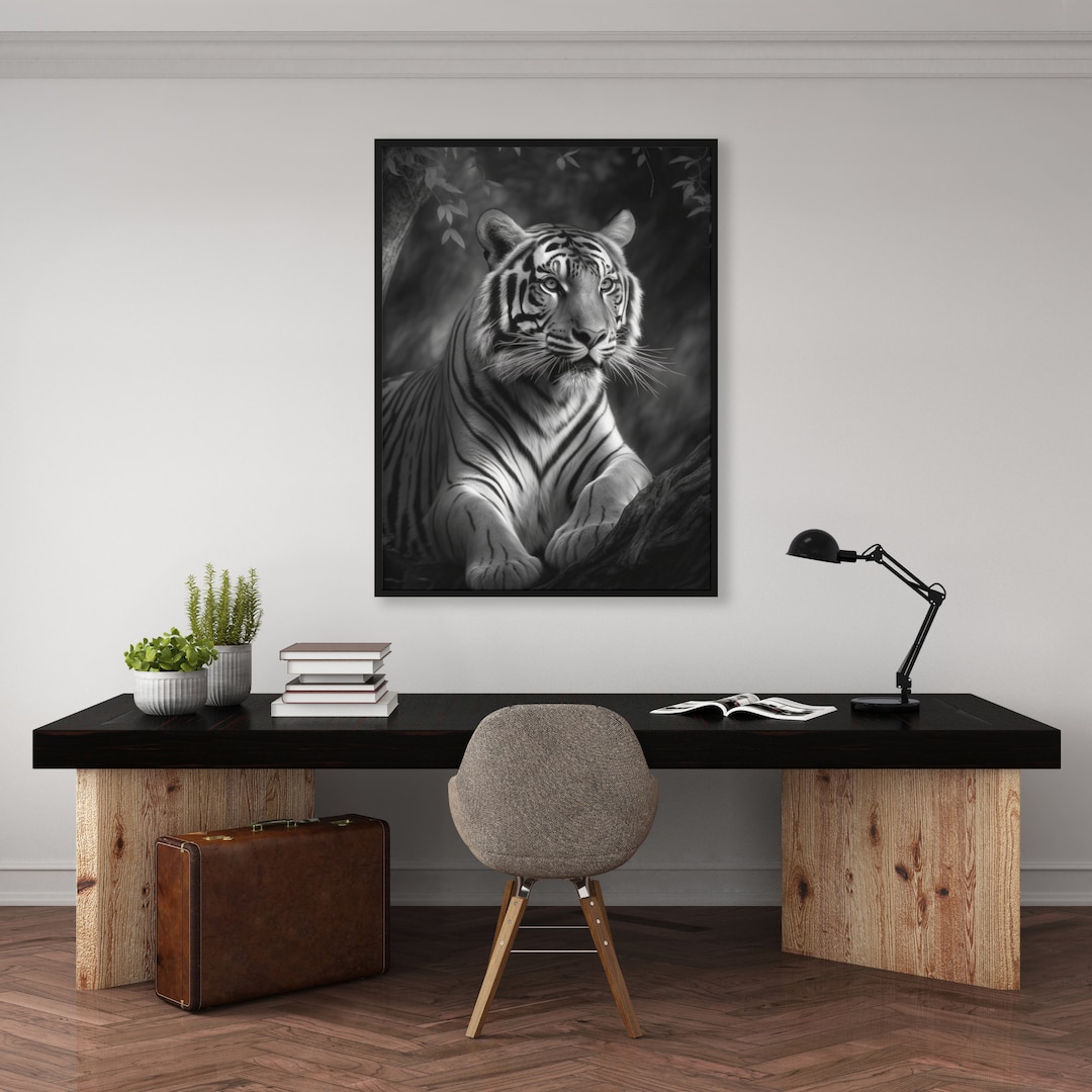 Black and White Tiger Art Print, Digital Download, Tiger Artwork, Tiger