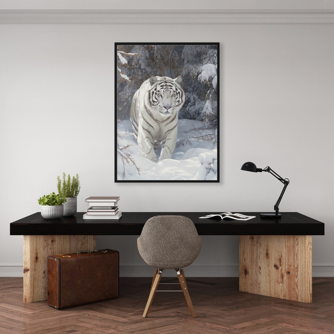 White Tiger Art Print White Tiger Wall Art Snowy Landscape Art Print