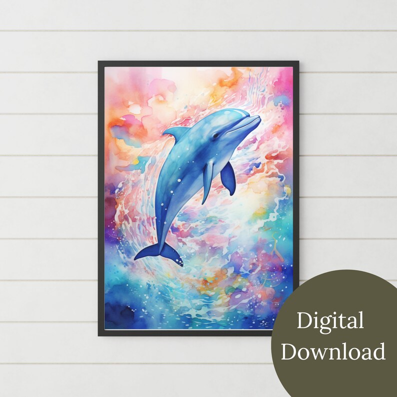 Rainbow Colorful Dolphin Art Print Ocean Themed Wall Art Home Office ...
