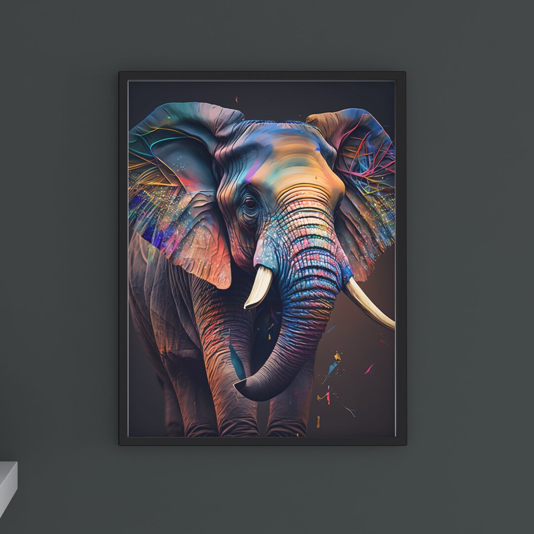 Rainbow Elephant Digital Art Print Colorful Elephant Wall Art for Home