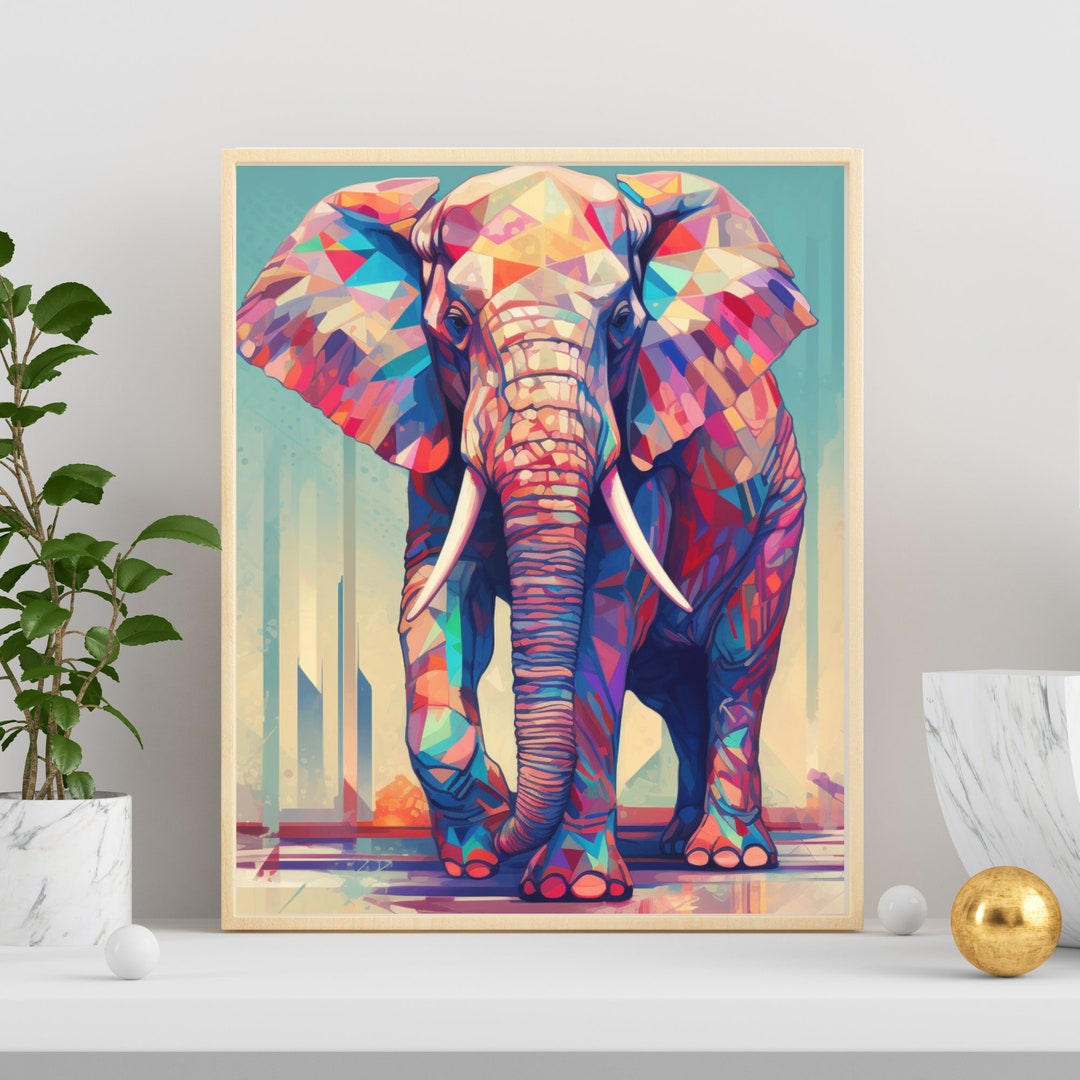 Modern Art Style Elephant Art Print Wildlife Wall Art Colorful Elephant
