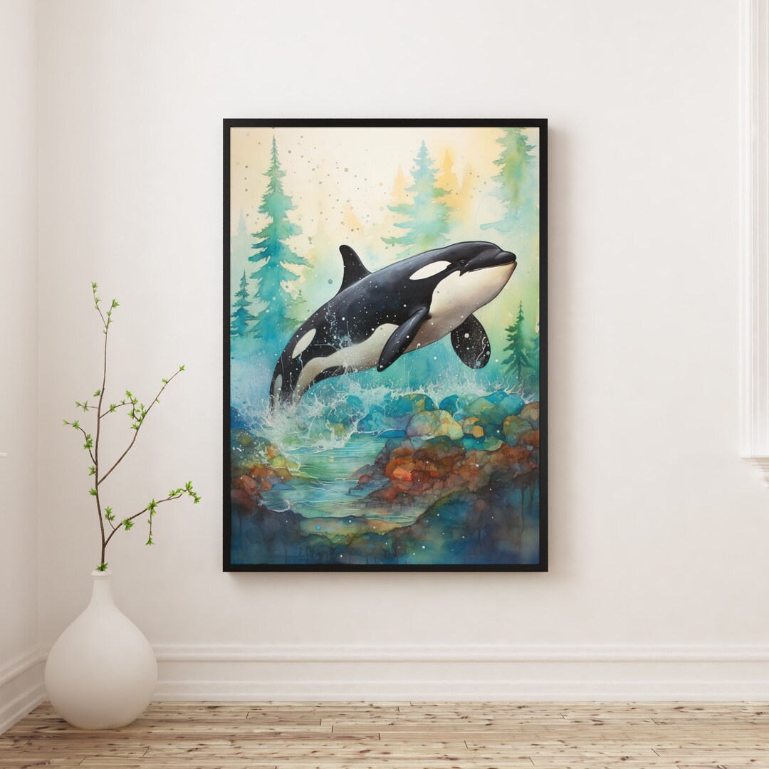 Beautiful Orca Digital Art Print Orca Artwork Ocean Wall Art for Home