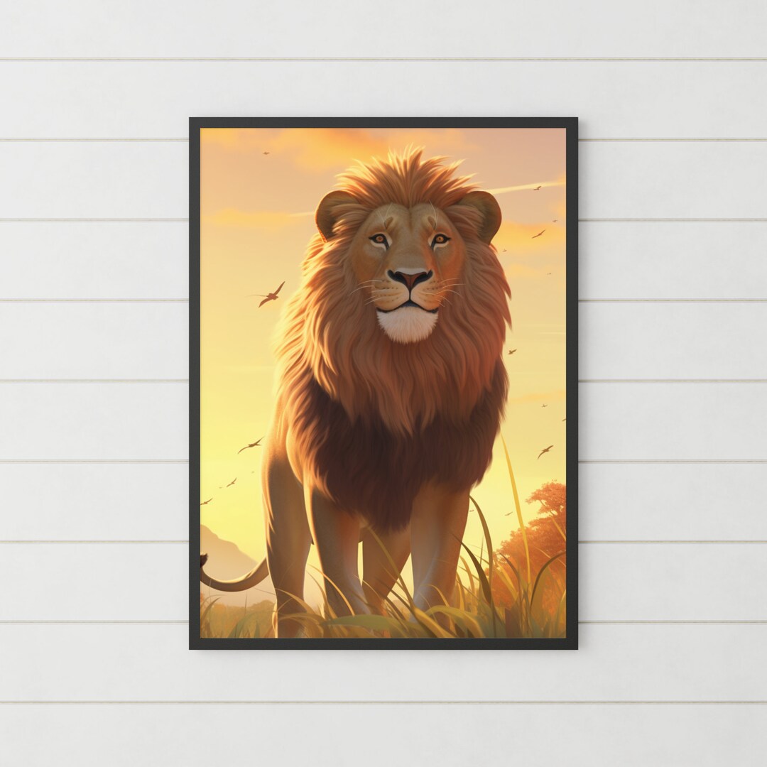 African Lion Art Print Wildlife Art Lion Wall Art for Home Office Decor