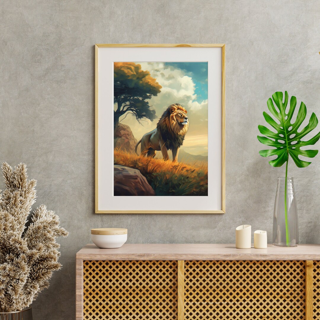African Lion Art Print Wildlife Art Lion Wall Art for Home Office Decor
