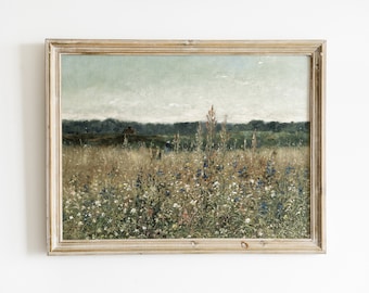 Vintage  Wildflowers Field | Spring Meadow Art Oil Painting | Antique WildFlower Field | Country Oil Painting | Digital And Printable Art