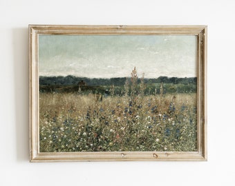 Vintage Wildflower Field Oil Painting | Spring Meadow Art (Digital Download)