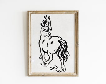 Vintage Simple Horse Painting | Black and White Horse Sketch | Minimalistic Horse Painting | Black Ink Horse Stylized | PRINTABLE