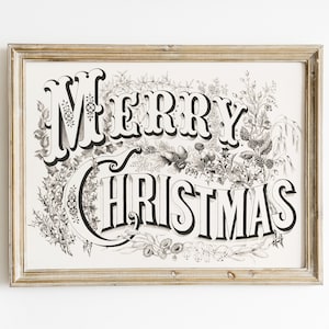 Vintage Printable Merry Christmas | Vintage Lithograph Christmas | Christmas Wall Art | Holiday Prints | Antique christmas Printable