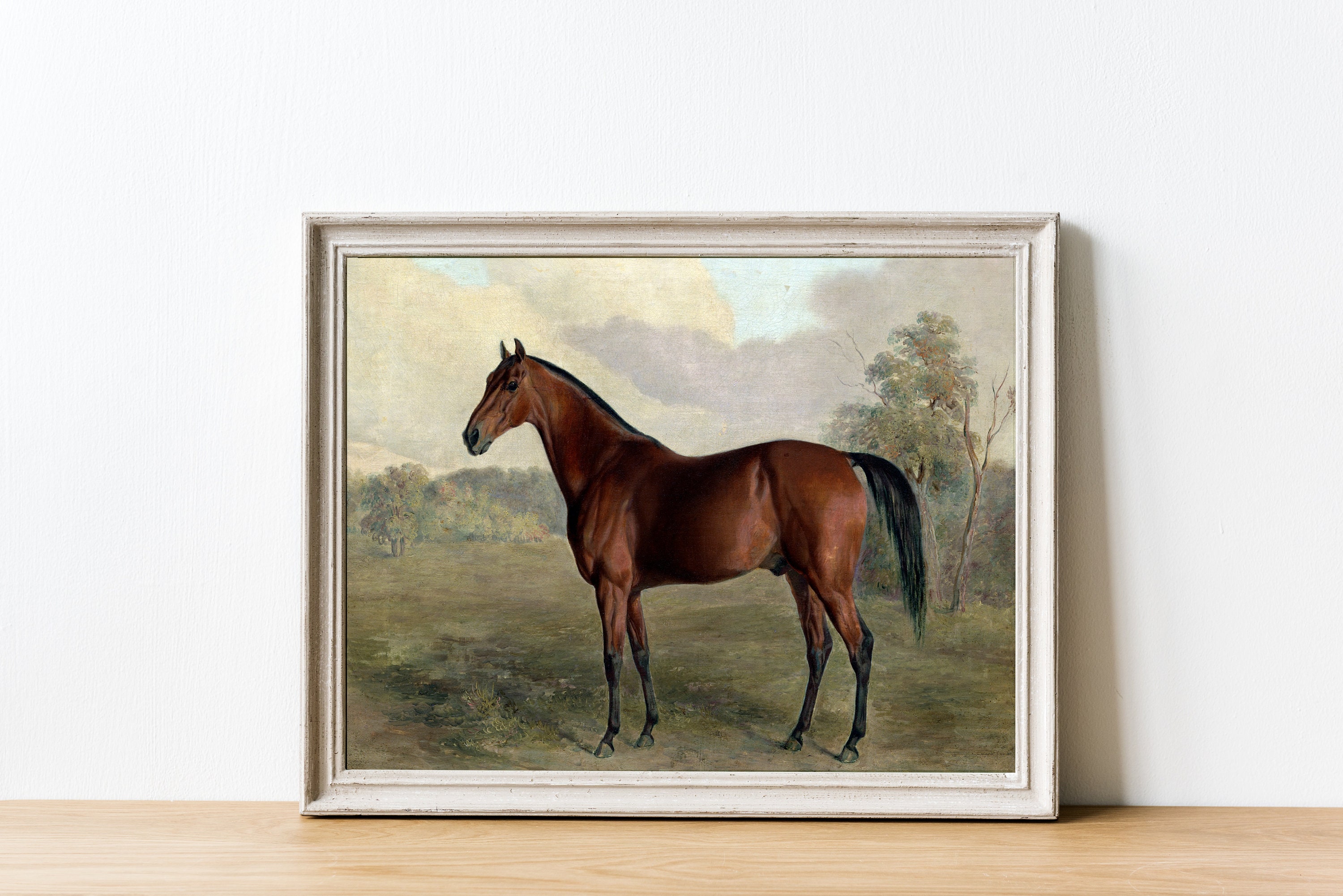 Vintage Horse Print | Antique Horse Oil Painting | Standing Brown Horse ...