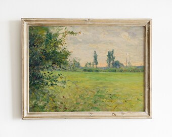 Vintage French Landscape Oil Painting | Cottage Garden Printable (Digital Download)