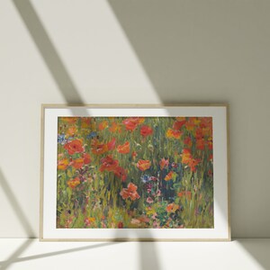 Poppies in the Field Vintage Floral Landscape Antique Oil Painting Wildflowers Farmhouse Wall Art Poppy Garden Downloadable Print image 3