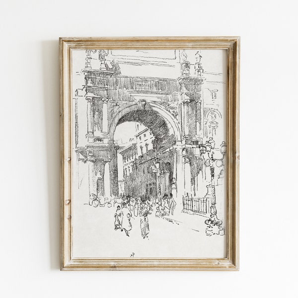 Vintage Sketch Of Piazza Vittorio in Rome | Vintage Italian Architecture Sketch | Italian Cityscape Draw | Italian City Landmark | Download