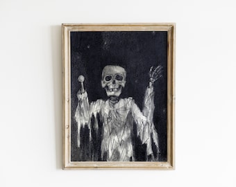 Vintage Scary Skeleton Drawing | Halloween Printable (Digital Download)