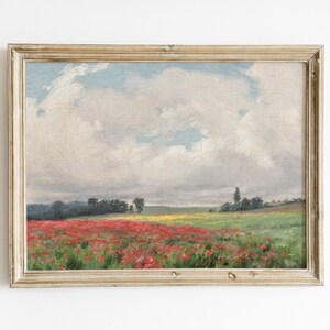 Vintage Field Of Poppies Landscape Meadow Flower | Antique French Country Oil Painting | Farmhouse Wall Decor Digital Printable Art