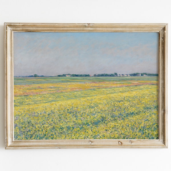 Vintage Field Of Yellow Wildflowers Landscape Meadow | Antique French Country Oil Painting | Farmhouse Wall Decor Digital Printable Art