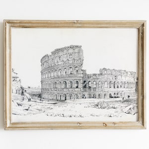 Vintage Sketch Of Colosseum in Rome / Vintage Roman Architecture Sketch / Italian Cityscape Draw / Ancient Rome City Landmark / Descargar